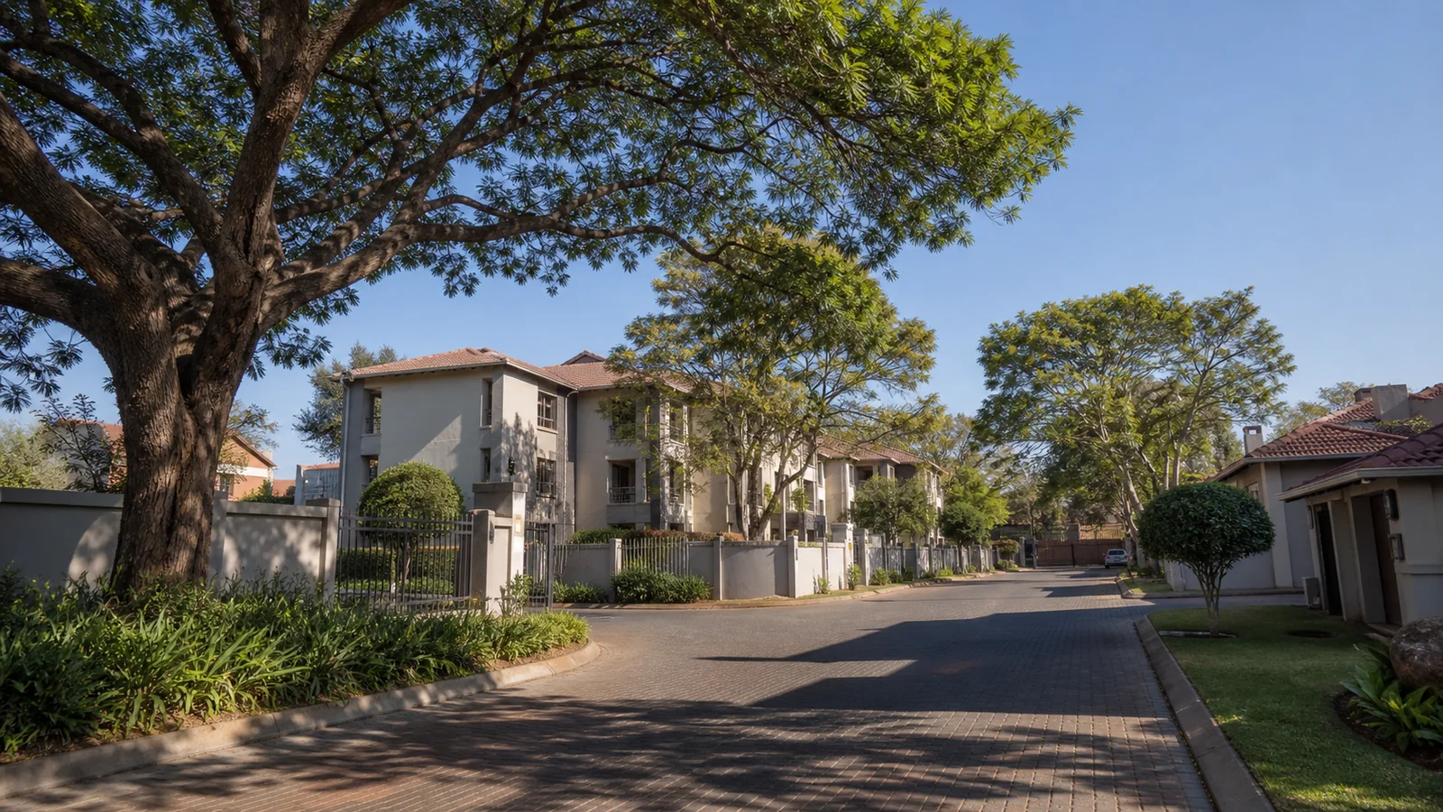 Editorial view of apartment and townhouse property context in Die Hoewes
