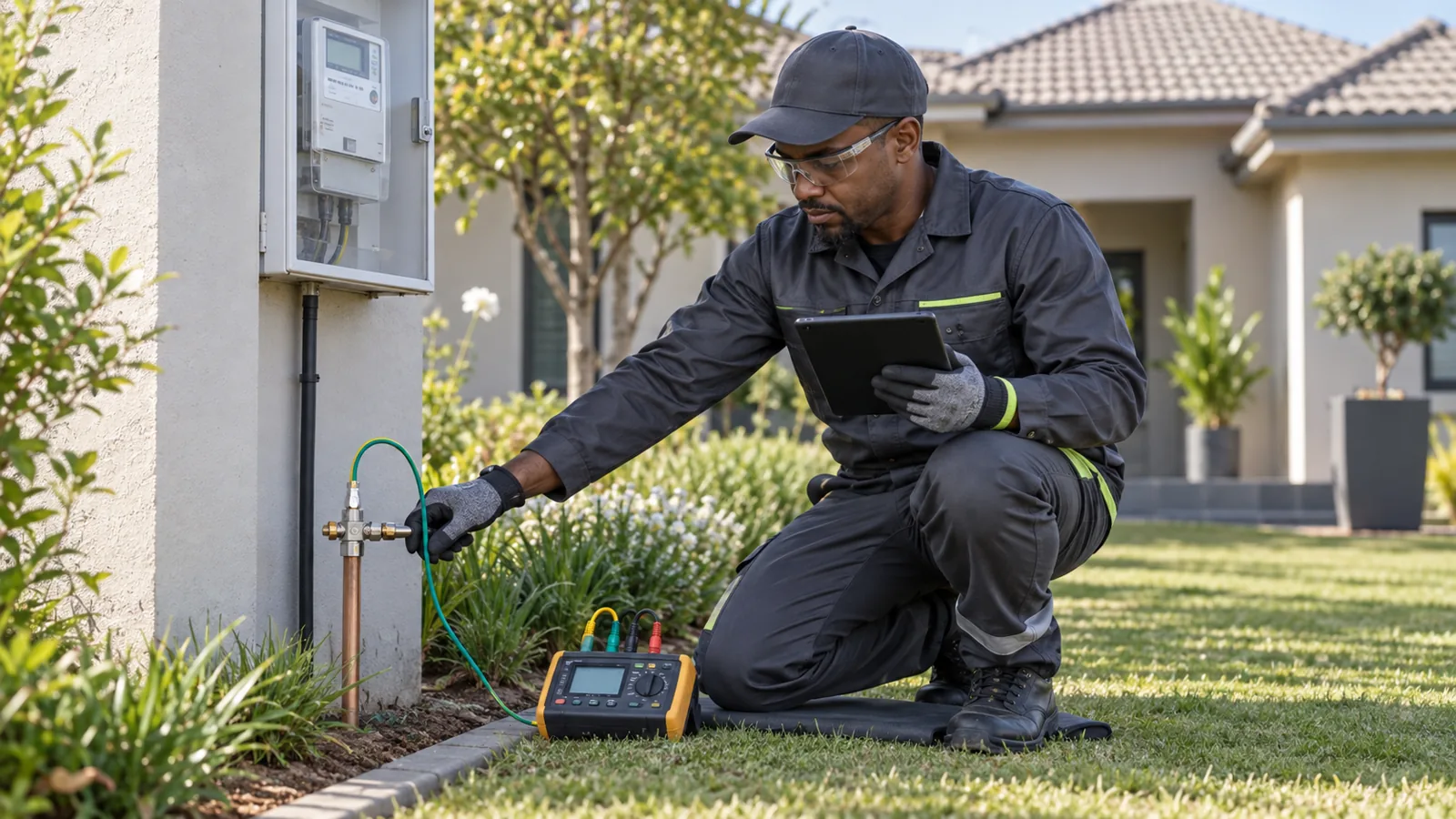 Electrician performing active electrical testing for Kelly Ridge property planning