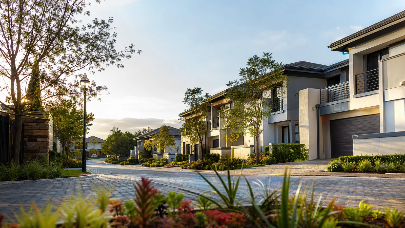 Editorial view of modern townhouse and estate property context in Rooihuiskraal North