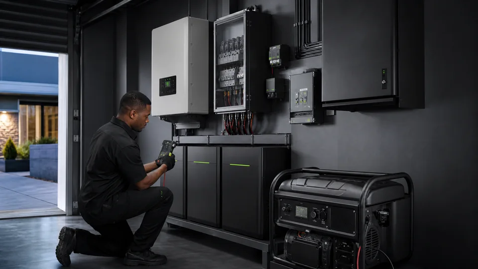 Wesslink electrician commissioning inverter batteries and backup power equipment