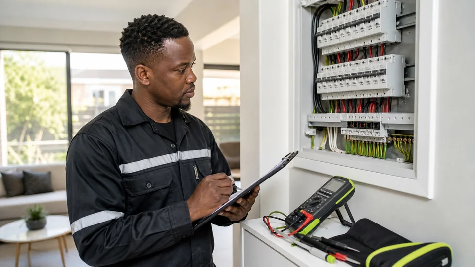 Wesslink electrician documenting an electrical Certificate of Compliance inspection