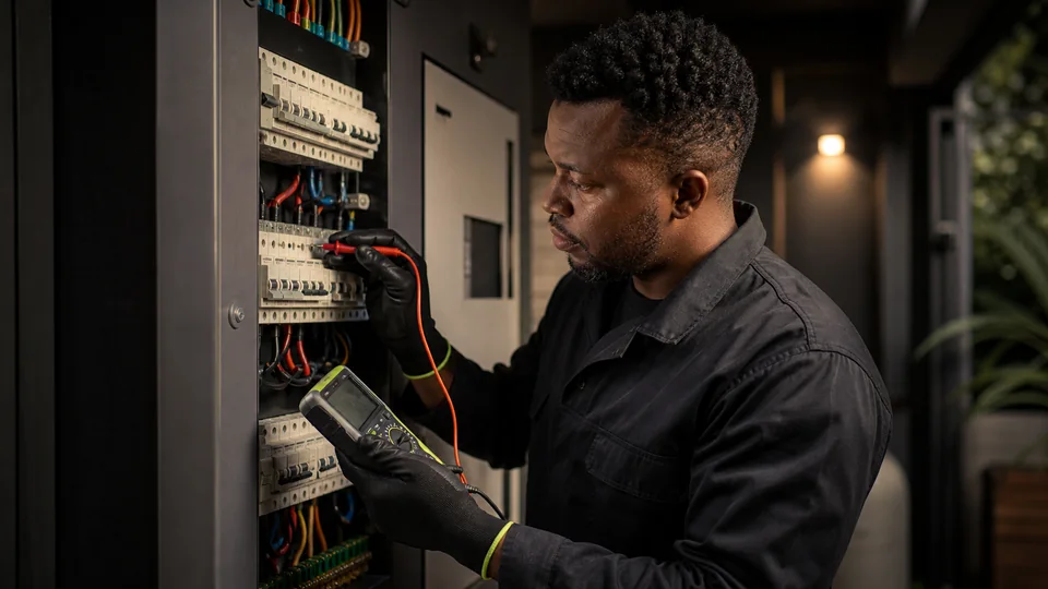 Wesslink electrician testing a distribution board to diagnose an electrical fault