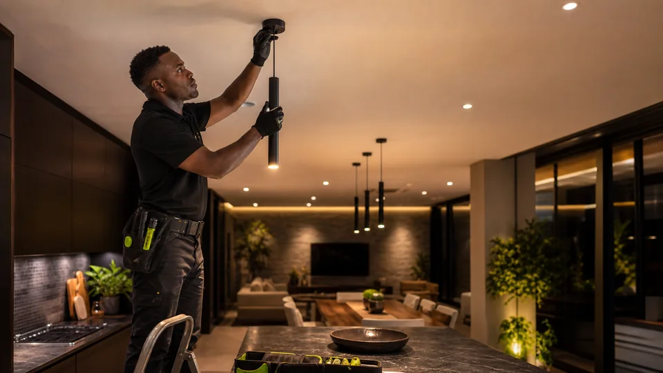 Wesslink electrician installing modern lighting in a Gauteng home