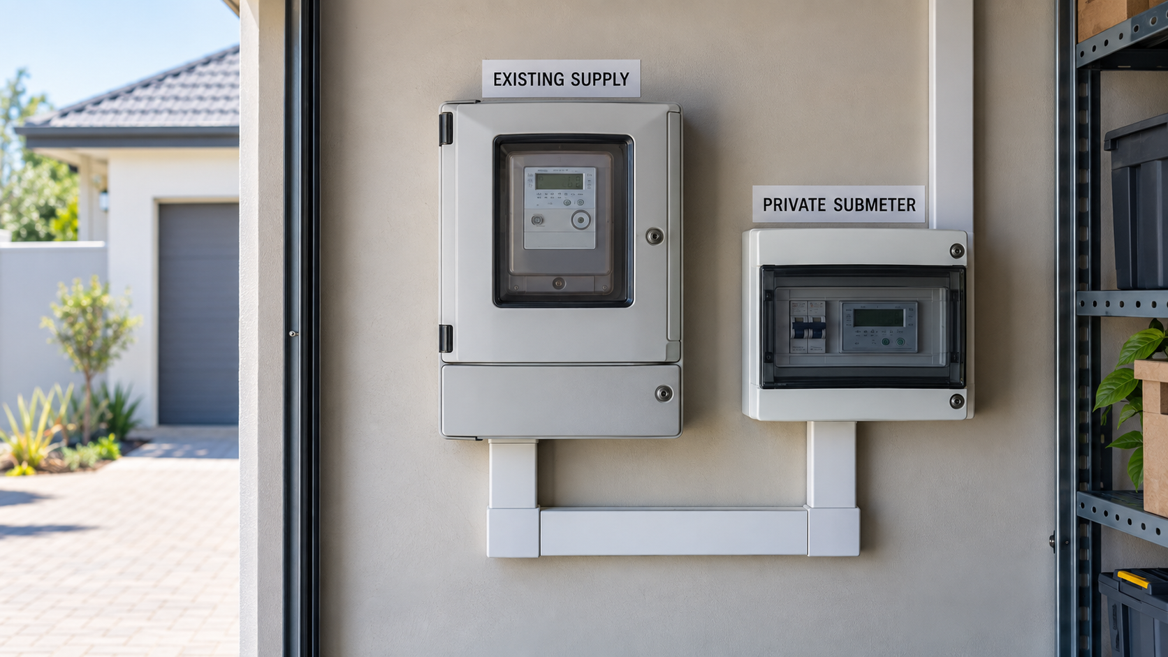 Closed existing supply equipment beside a labelled downstream private submeter