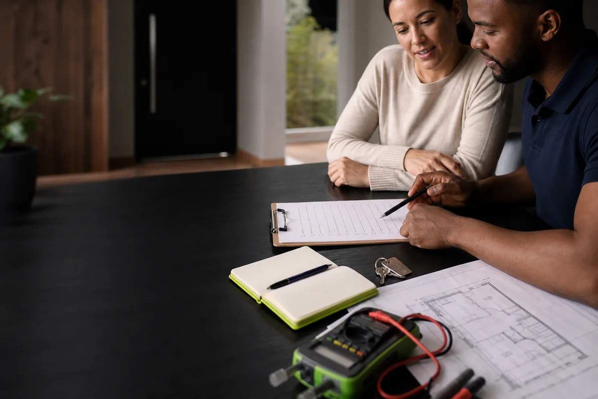 Centurion property-transfer folder beside professional electrical test equipment