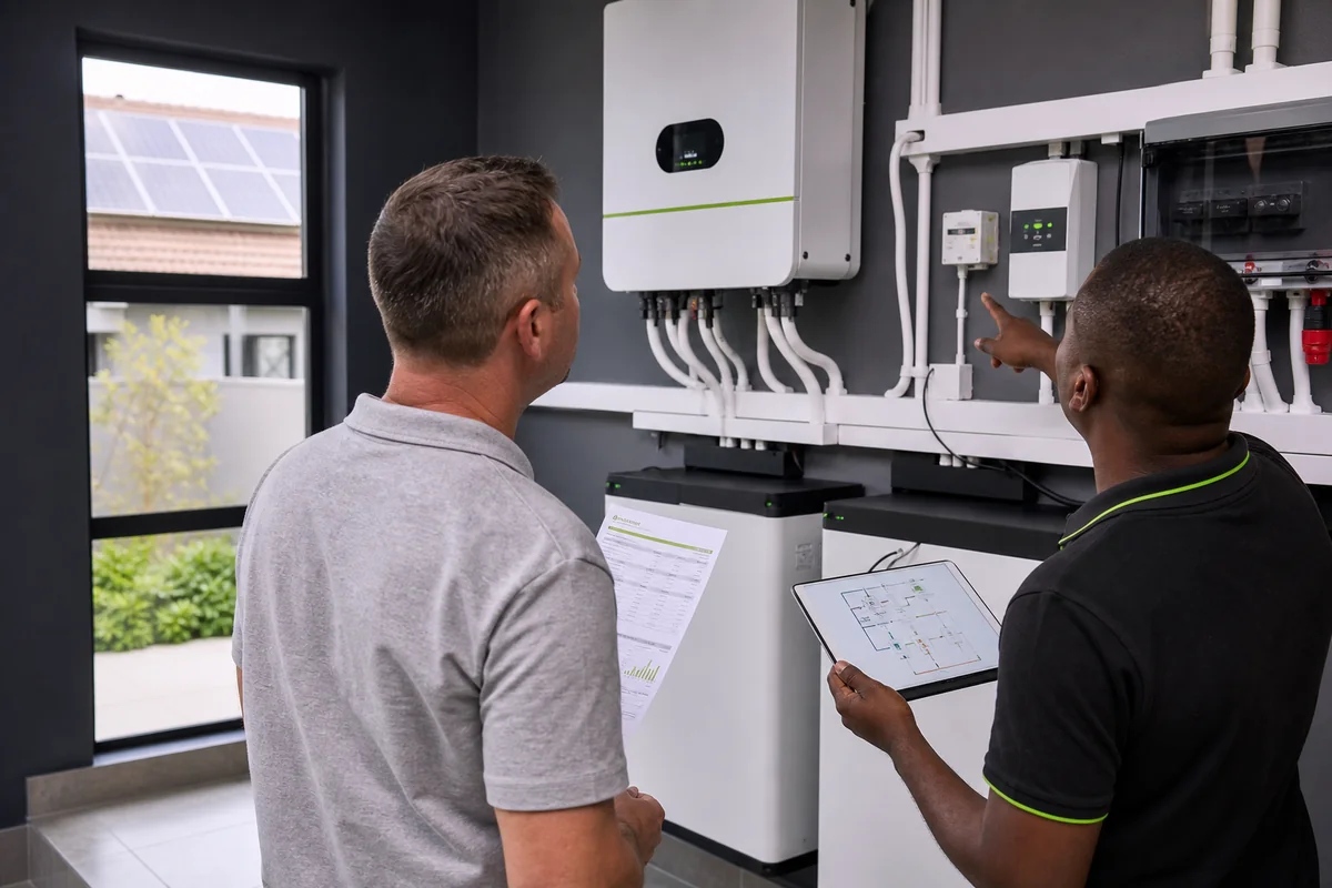 Midrand homeowner reviewing inverter documentation and electricity account before solar registration