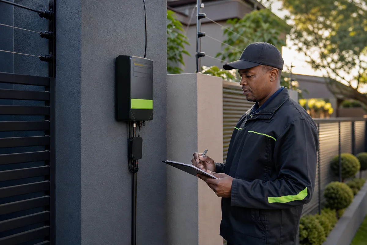 Electric fence energiser and property records being checked at a Randburg home